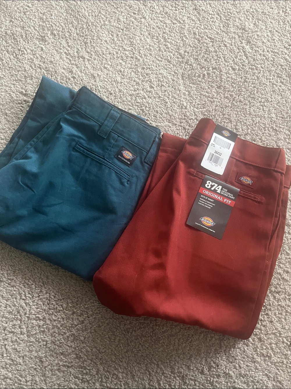 Dickies Work Pants in Teal & Rust